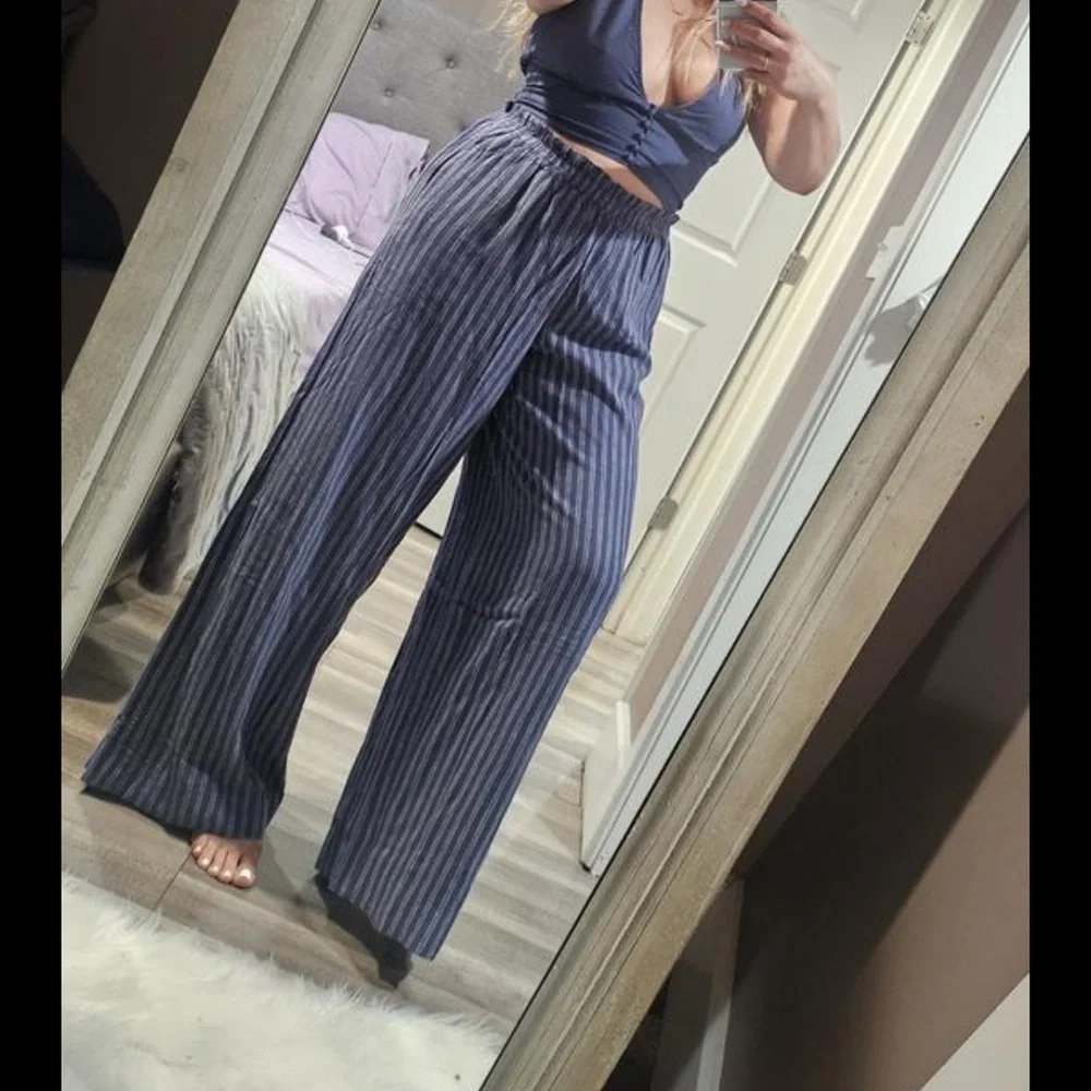 Aerie Linen Blend Trousers Size Medium Oversized - Picture 9 of 9